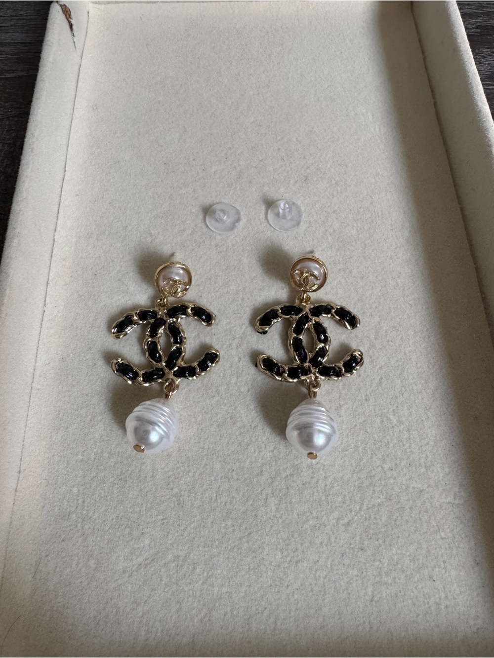 Black & gold with pearl detailed earrings